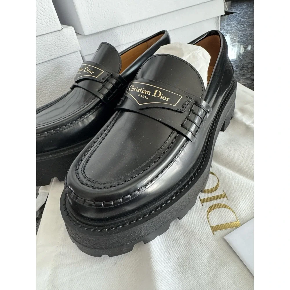 Dior Boy Platform Loafer $1150 Black Leather Dress Lug Shoes. NWB Sz 35.5 US 5.5 - Picture 2 of 16